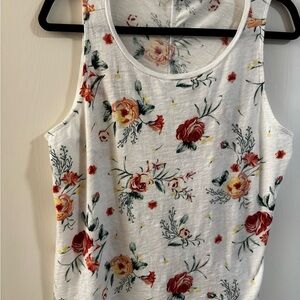 Torrid Floral Tank Top - White with Bronzy Pink and Yellow Flowers